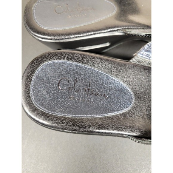 Cole Haan Air Women's SZ 11 B Sandals Platform Wedge Slip On Black Leather - Picture 5 of 9